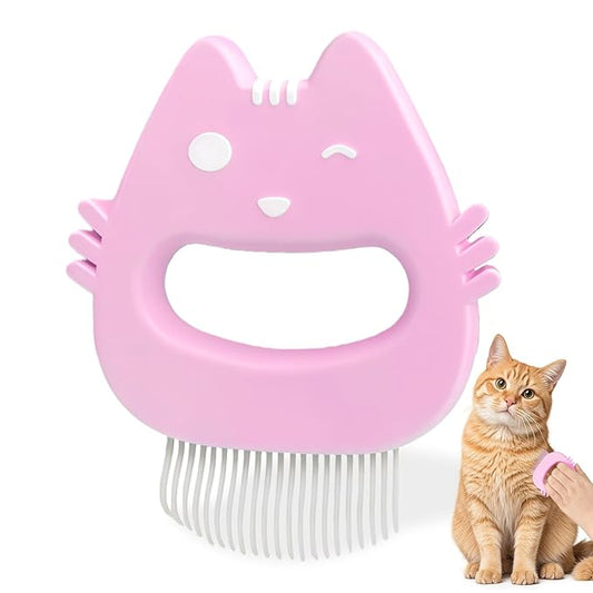 Cat Flea Comb of Cute Cat-shape, Pet Face Comb for Cats and Small Dogs, Pet Tear Stain Dirt and Debris Remover(Pink)