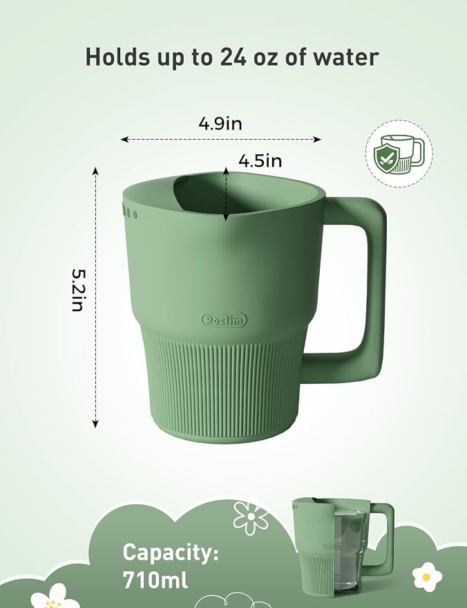 Roslim Silicone Baby Bath Rinse Cup - Shampoo & Body Washing Rinser for Kids & Toddlers, Lightweight Bath Cups for Rinsing Hair, Easy-Grip Handle, Ultra Soft Material (Olive Green)