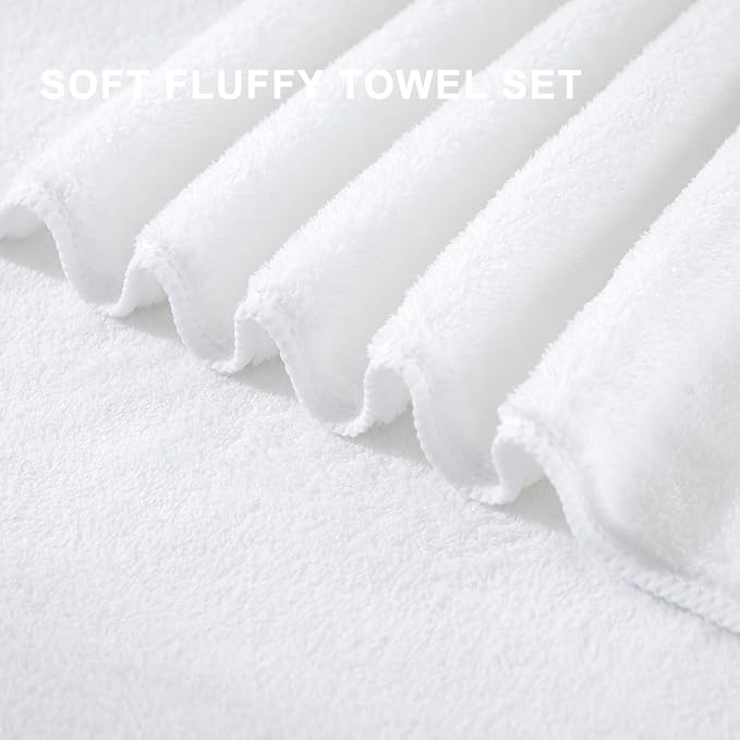 8 Piece Bathroom Towel Set White |2 Oversized Large Bath Towels Sheet,2 Hand Towels,4 Washcloths|Ultra Soft Microfiber Towel Set for Bathroom Hotel,Highly Absorbent Quick Dry Bath Towel Collections