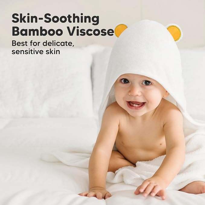 KeaBabies Hooded Baby Towel for Newborn - Viscose Derived from Bamboo Large Baby Bath Towels with Hood for Boys, Girls, Toddler, Extra Absorbent & Soft Newborn Bath Essentials (Bear, Regular)