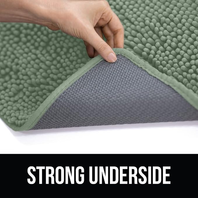 KANGAROO Bathroom Rugs, Chenille Soft Absorbent Bath Rug, Shaggy Shower Mat, Quick Dry Machine Wash Bathmat, Plush Carpet Mats for Tub, Bathtub and Room Home Decor Accessories, 42x24, Sage