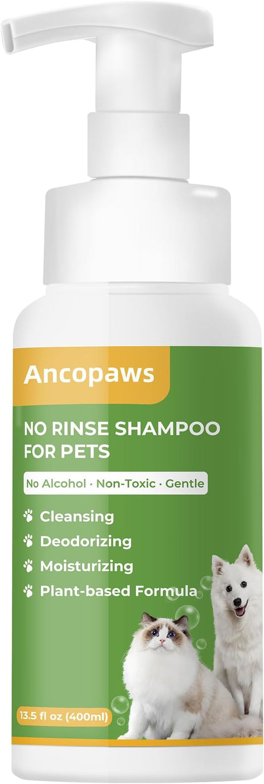 Waterless Foaming Pet Shampoo for Dogs & Cats, Plant-Based Deodorizing & Anti-Itch Cleanser – No-Rinse Citrus Fresh, Moisturizing – Sulfate/Paraben/Dye Free, pH Balanced,13.5 oz