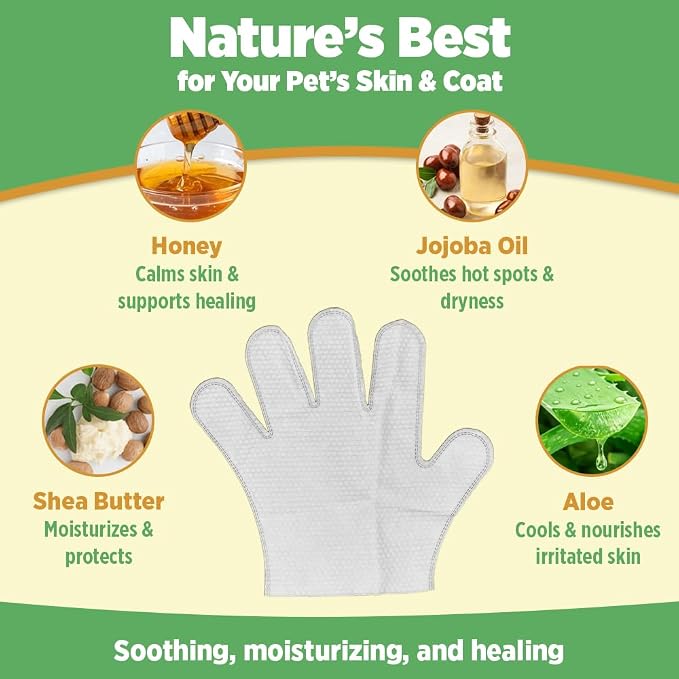 20pc. Premium Pet Glove Cleaning Wipes for Dogs & Cats | Textured, Deodorizing & Hypoallergenic Gloves with Aloe Vera & Shea Butter – Gentle, Skin-Safe Wipes for Fur, Face & Body, Odor Control