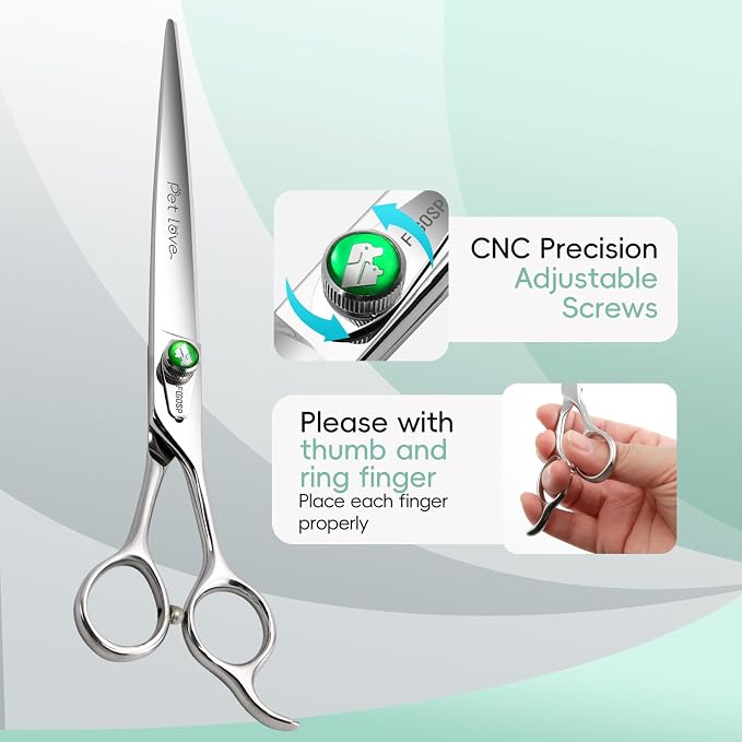 Professional 8'' Straight Dog Grooming Scissors Long Large Grooming Shears for Dogs Pet Japan 440C Right Handed Dog Hair Cutting Scissors for Poodle