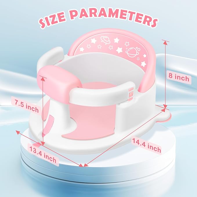 Baby Bath Seat 6M+, Non-Slip Cushion, CPSC Certified, 5-Pc Set, Pink | BPA-free PP+TPR, easy-release handle, ergonomic backrest, lightweight & portable, available in pink