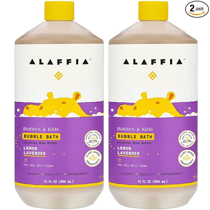 Alaffia Bubble Bath for Babies & Kids, Lemon Lavender 2-Pack – Long-Lasting, Moisture-Rich Bubbles with Shea Butter, 32 Fl Oz Ea