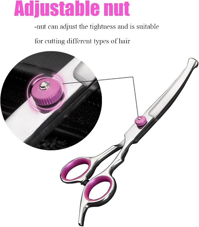 Dog Grooming Scissors,Pet Hair Scissors with Safety Round Tips Heavy Duty Titanium Stainless Steel Professional Dogs Cats Pets Grooming Shears (Up bend scissors)