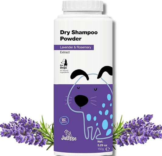 Dry Shampoo Powder for Dogs – Waterless No-Rinse Odor Control for Smelly Dogs, Talc-Free Natural Deodorizing Dog Shampoo, Lavender & Rosemary Scent, 5.29 oz (150g) 1 Pack (1)