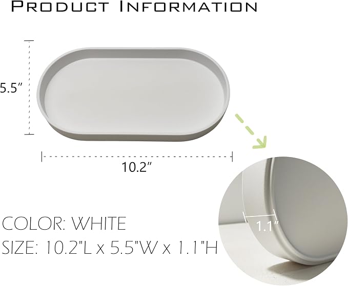White Small Tray (10 inch), Oval Tray | Small Serving Tray for Countertop Organizer, Coffee Accessory , Soap, Perfume, Bathtub Bathroom Vanity Items