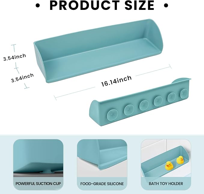 Silicone Bathtub Splash Guard with Strong Suction Cups, Bath Toy Holder & Water Spill Protector for Kids, No-Mess Play Shelf Organizer, Toddler Bath Essentials (Green)