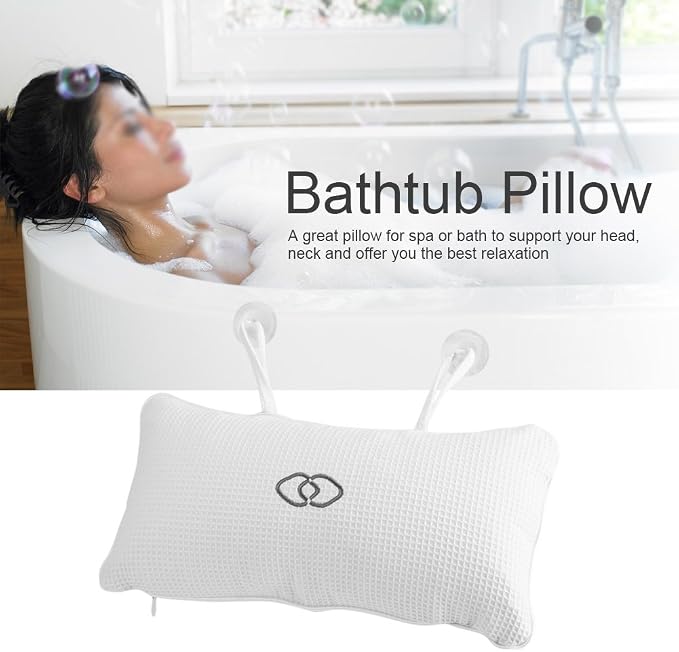 Nikou Bathtub Spa Pillow - Bath Cushion Bath Pillows White - Spa Pillow with Suction Cups,Supports Neck and Shoulders,for Hot Tub Home Spa Jacuzzi Bathtub Head Rest, Comfortable & Soft