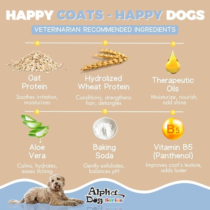 Oatmeal Grooming Natural Dog Shampoo and Conditioner with Aloe Vera, pH balanced Shampoo for Dogs, Tear-Free, Moisturizing Dog Shampoo for Sensitive Skin - 26.4 Oz