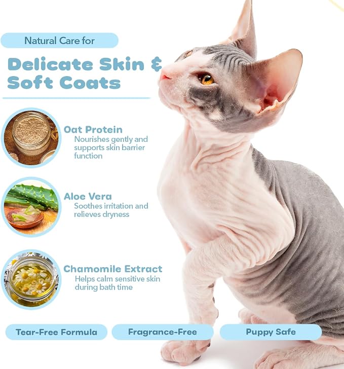 P.E.T. Baby Mild Ultra-Gentle Shampoo — Tear-Free, Hypoallergenic & Fragrance-Free Cleanser for Sensitive Pets — 5 : 1 Concentrate (Mix or Use Neat) — Cosmetic Grooming Formula — 16 oz