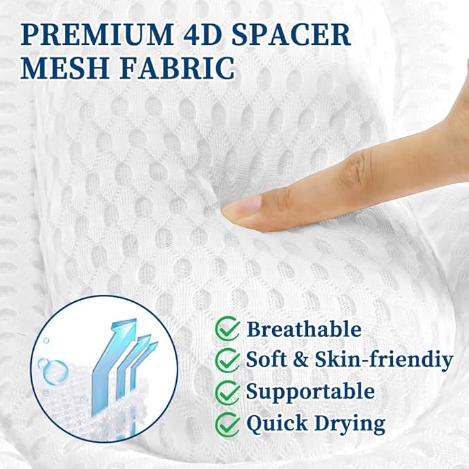 Bath Pillow Bathtub Pillow, Luxury Bath Pillows for Tub Neck and Back Support, Tub Pillow for Bathtub Headrest with Laundry Bag, Bath Accessories for Women Relaxing Spa Gifts, White Bath Tub Pillow