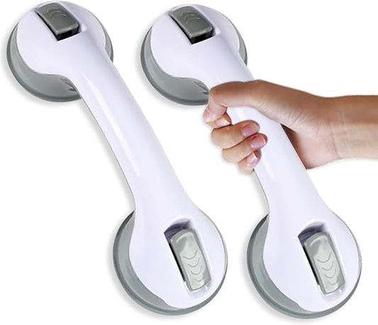12" Grab Bars for Shower & Bathtub, 2-Pack Strong Suction Removable Shower Handles for Elderly Seniors Handicap – No Drilling Safety Grab Bar Replacement for Bathroom Wall, Grey