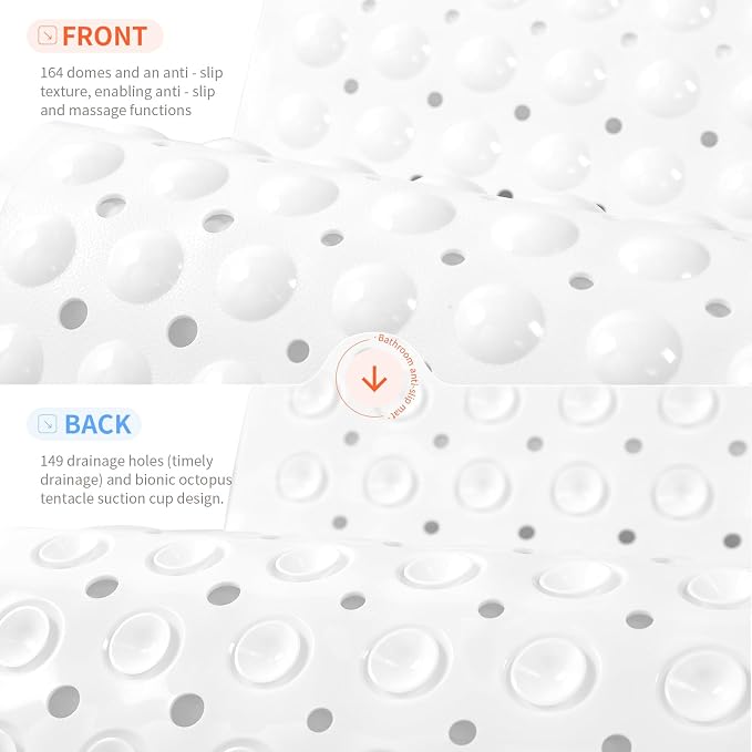 Anti-Slip Bathtub Shower mat, 21×21（ 53×53cm） inch Soft Oversized Machine Washable Non-Slip Bathtub mat with Drainage Holes, Bathroom Floor Suction Cup.（1-Opaque White）