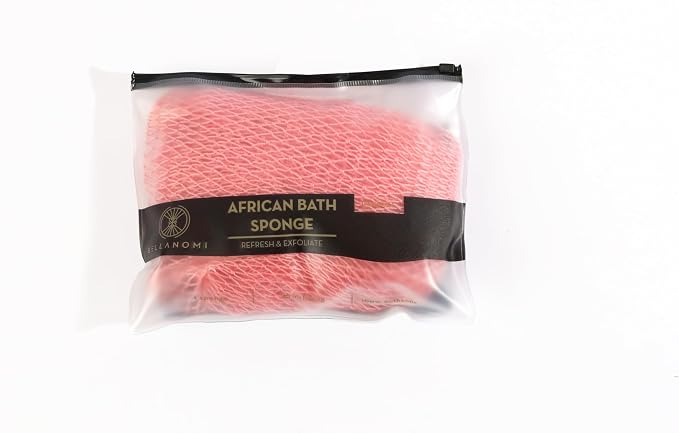 BELLANOMI African Exfoliating Net Sponge, Authentic, Ethically sourced from Nigeria, 45 inches Long, Back Scrubber for Daily use (Blush)