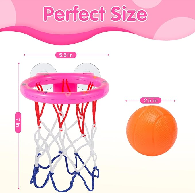 Bath Toys Basketball Hoop Set Strong Suction Cups with 4 Non Porous Balls | Baby Bath Toys for Kids Ages 1-3, Toddler Pool Toys for toddlers 1-4, Pool Toys for Kids Ages 4-8, Mini Basketball Hoop