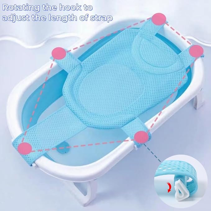 Baby Bath Seat Mat Infant Bathing Support Mat with Five Safety Support Corner Adjustable Antiskid Bath Net Cushion Baby Shower Net Pad Comfortable Baby Bathtub Sling