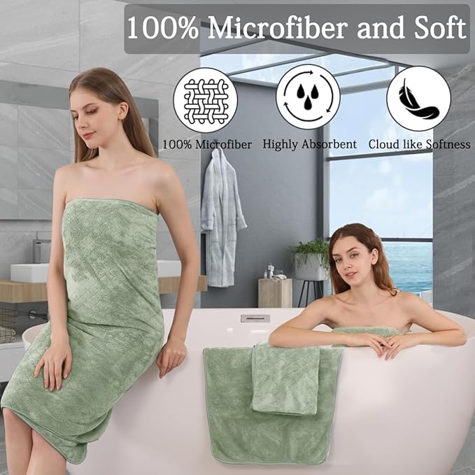 Ycosy Extra Large Bath Towels Set 35x70 Inches - Green Luxury 600 GSM Oversized Bath Sheet Towel,Ultra Soft Microfiber - Quick Dry,Highly Absorbent Shower Towels Spa Hotel Bathroom Towel Set (4-Pack)