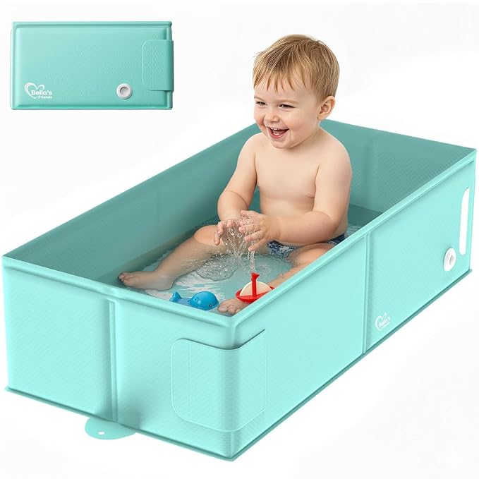 Baby Bathtub for 6M-3Y Toddler, Baby Shower Gifts & Registry Search for Boys Girls, Collapsible & Portable Bathtub for Beach Vacation Travel, Bath Essentials for Toddler, Newborn, Kids
