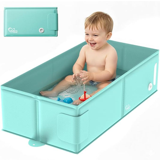 Baby Bathtub for 6M-3Y Toddler, Baby Shower Gifts & Registry Search for Boys Girls, Collapsible & Portable Bathtub for Beach Vacation Travel, Bath Essentials for Toddler, Newborn, Kids