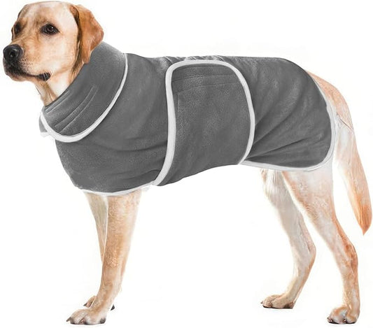 Dog Bathrobe Towel, Microfiber Dog Bathrobe Drysuit, 400G Upgrade Super Absorbent Bathrobe Thick Towel, Adjustable Collar and Waist,Fast Drying for Puppy,Medium & Large Dogs (Grey, XXX-Large)