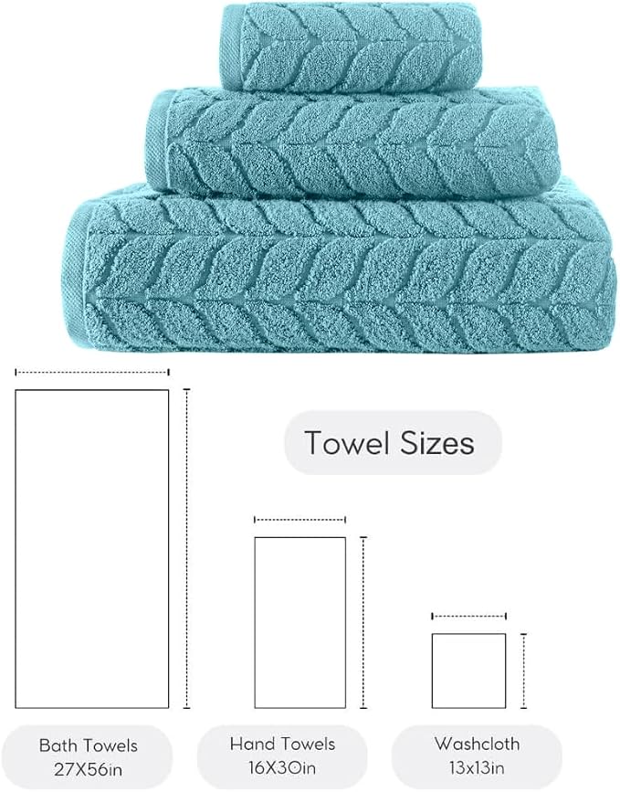 BAGNO MILANO Turkish Cotton Bath Towels, Hand Towels - Soft Plush Jacquard Collection Luxury Towels Set (Aqua Green, Towel Set of 3)