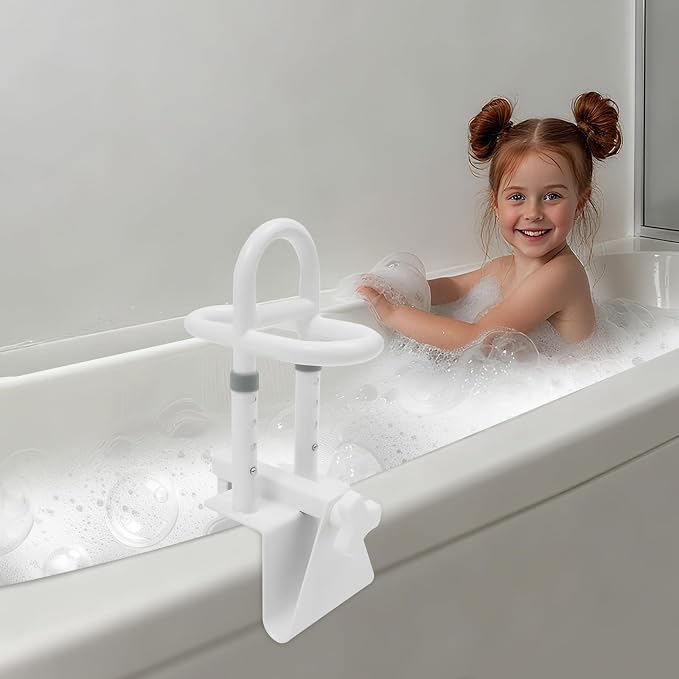 Bathtub Safety Rail, Adjustable Height Bathtub Handle Grab Bar, Sturdy Clamp-On Tub Grab Bar with 300 lbs Capacity, Bathroom Safety Rail for Family