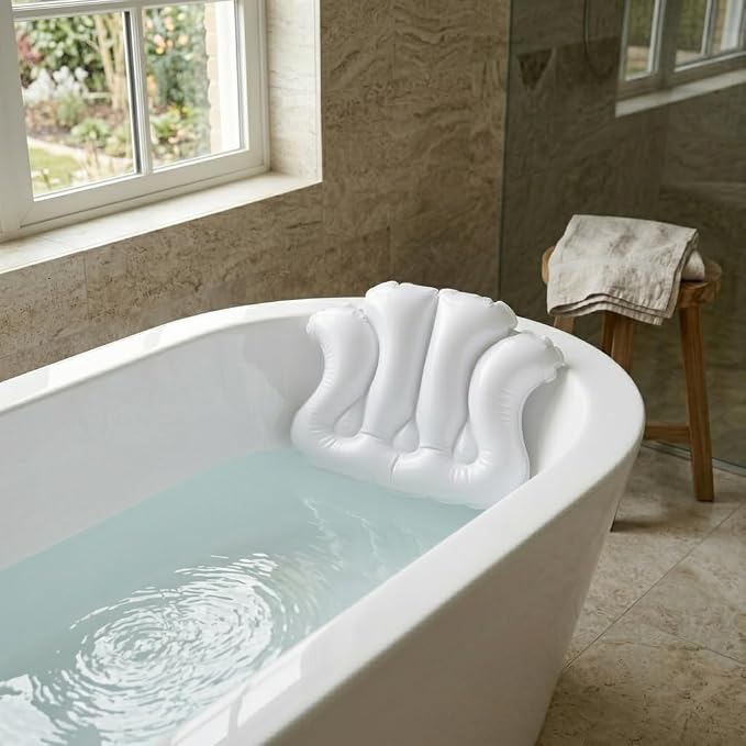 White Vinyl Shell-Shaped Spa Bath Pillow