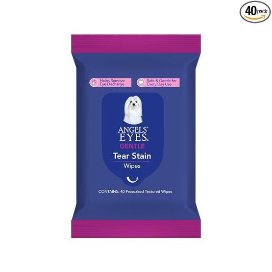 ANGELS’ EYES Face, Eye & Paw Cleansing & Tear Stain Wipe, Large 4”x7” Hypoallergenic Dog & Cat Wipes, Reduce Tear Stains, Dirt, and Discharge, Fragrance Free, 40 Count
