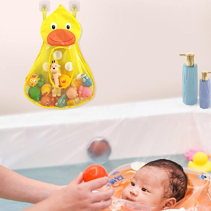 Linkidea Bath Toy Organizer, Bathtub Toy Organizer Holder, Bath Toy Net Storage Holder with Adhesive Sticker Hooks (2pcs, Duck)
