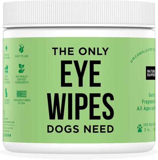 Natural Rapport Dog Eye Stain Wipes - The Only Eye Tear Stain Remover Dogs Need - Dog and Cat Tears Stain Removing Treatment (100 Wipes)