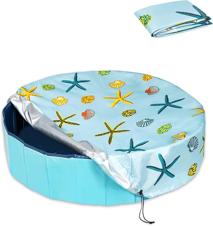 Foldable Round Dog Swimming Pool Cover, for 32 "/63“/48” Collapsible Outdoor Tub, PVC Coating Waterproof and UV Protection, Leakproof Washable Kiddie Pet Small Paddling Bath Accessories