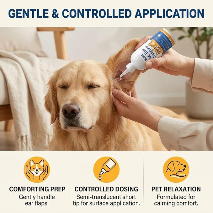 Dog Ear Wash - 180ml Gentle Cat Ear Cleaner Solution, Removes Ear Wax Debris and Ear Odor, Pet Ear Drops Liquid for Routine Ear Care
