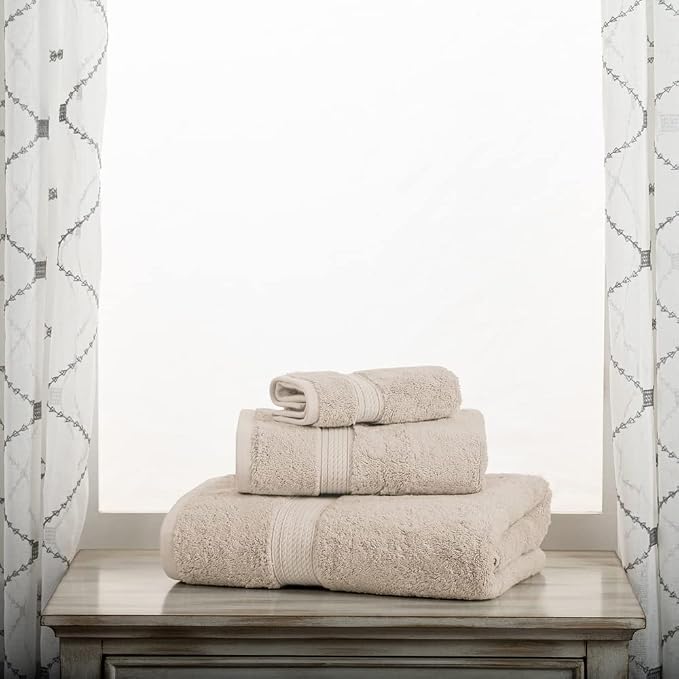 SUPERIOR Egyptian Cotton Ultra Plush & Absorbent, 3 Piece Set, Stone | Quick Dry, Soft Luxury Towel Set, Bath Essentials, Guest Bath, Spa, 1 Bath, 1 Hand, 1 Face Towels, Madeline Towels