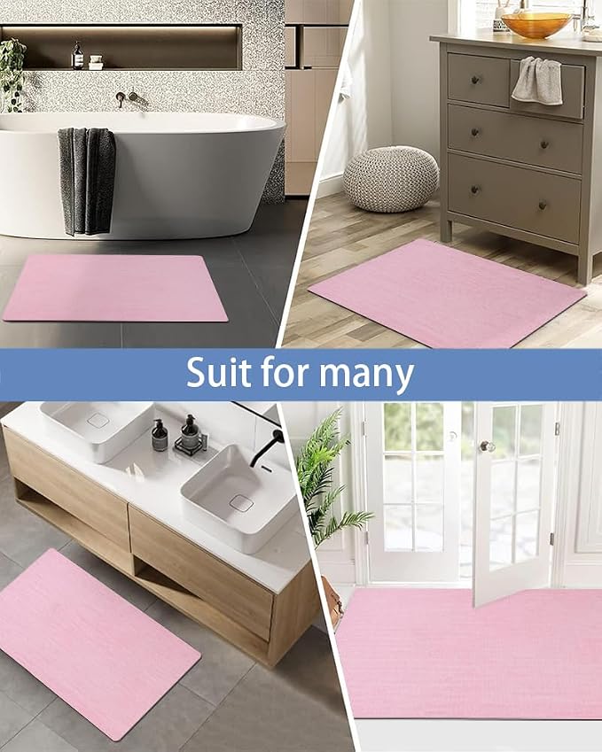 Mecko Bath Mat Rug, Ultra Thin Bathroom Rug -Rubber Non-Slip Quick Dry Absorbent Bath Mat Fit Under Door, Faux Suede Surface Bathroom Floor Mats for Bath, Shower, or Sink (Pink,24"x48")