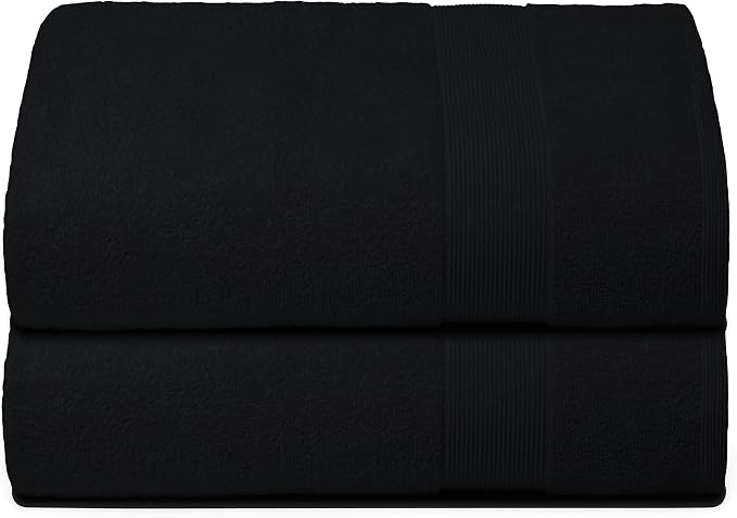 Belizzi Home Premium Cotton Oversized 2 Pack Bath Sheet 35x70-100% Pure Cotton - Ideal for Everyday use - Ultra Soft & Highly Absorbent - Machine Washable - Black
