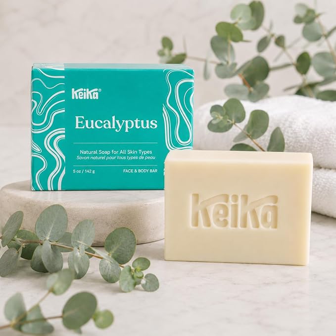 Keika Eucalyptus Soap Bar for Face & Body, Natural Refreshing Spa Bath & Shower Cleanser, 5 oz.