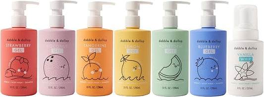 Dabble & Dollop Rainbow of Bubbles Kids 3-in-1 Body Wash, Shampoo & Bubble Bath Set – All 7 Scents, Tear-Free, Gentle, Hypoallergenic and Safe for Sensitive Skin (Pack of 7)