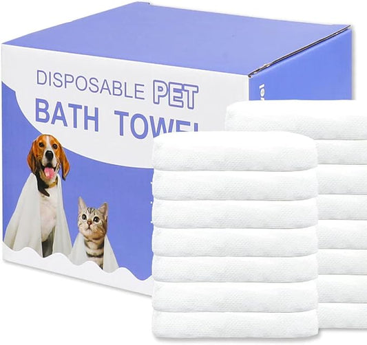 15-Pack Disposable Pet Bath Towel, Dry Towel for Small Dog & Cat Grooming | Soft & Skin-Friendly / 11.8 x 21.6 inch for Pet / Disposable & Convenient / Durable & Reusable