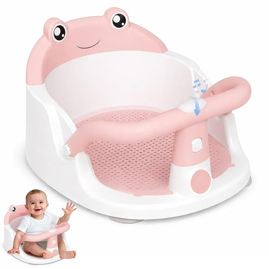Baby Bath Seat for Babies 6 Months & Up - One-Handed Snap-On Armrest Baby Bath Chair | 4 Suction Cup Non-Slip Baby Bathtub Seat with Storage Bag | Ergonomic Infant Bath Seats for Baby Sitting Up Pink