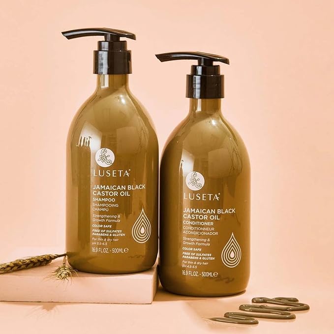 Luseta Castor Oil Shampoo and Conditioner Set for Thinning Hair | Strengthening Set for Thicker Fuller Looking Hair & Split End Repair for Men Women, Split End Care, Sulfate Free 16.9oz*2