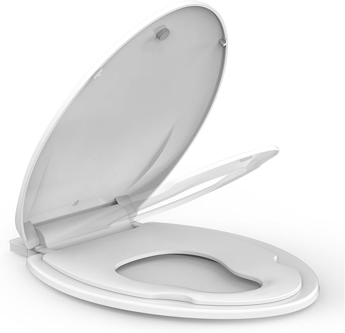Garvee Potty Training Seat Built-In Toilet Seat, Elongated Toilet Seat 19 Inch with Baby Seat, 2 In 1 Soft Close Quiet No Slapping, Magnetic Absorption, Easy Installation for Bottom Fixing Toilet