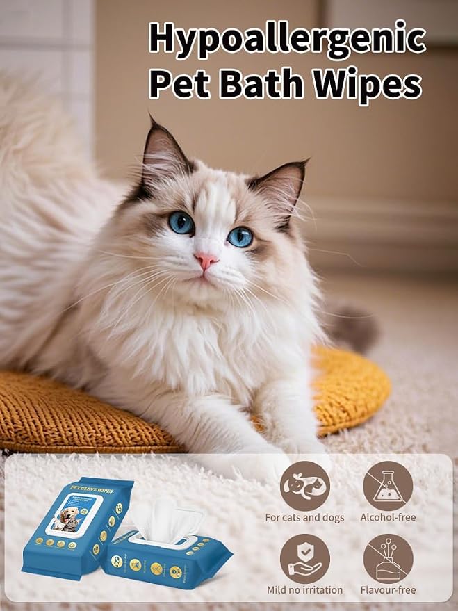 Pet Grooming Glove Wipes(Individually Wrap), Disposable Cleaning Gloves for Dog Bath, Unscented, Deodorant Bath Gloves, No-Rinse, Extra Large, Thickened Wipes for Dog Cat Daily Care, Traveling (6pcs)
