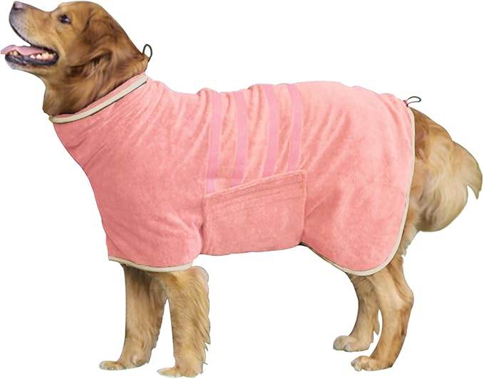 Dog Robe - Fast Drying Towel - Microfiber Super Absorbent Pet Bathrobe, Adjustable Collar & Belly Strap (Pink, XXX-Large)