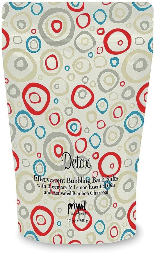 Primal Elements Detoxifying Sea Salt Soak, Bubbling Aromatherapy Salts, Bamboo Charcoal & Essential Oils, Detox, 12 oz Resealable Bag