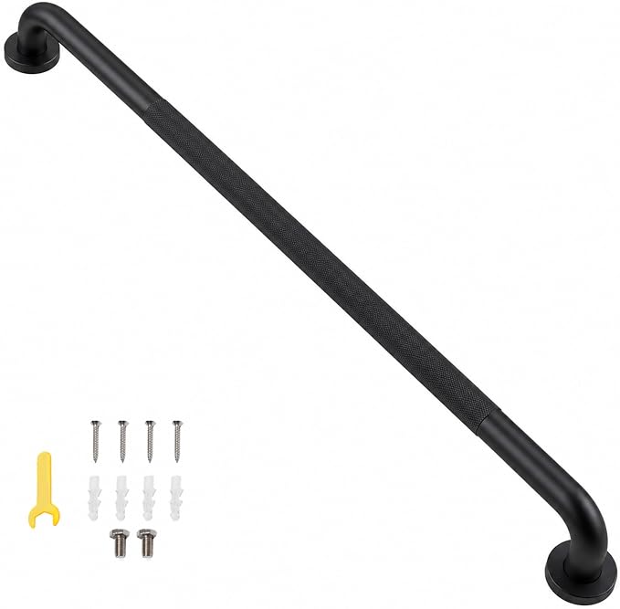 48 Inch Shower Grab Bar, Matte Black Bathroom Grab Bar Handle with Anti-Slip Knurled Grip, Stainless Steel Bath Balance Bar, 1.25" Diameter Bath Safety Bar Support for Seniors Elderly Pregnant