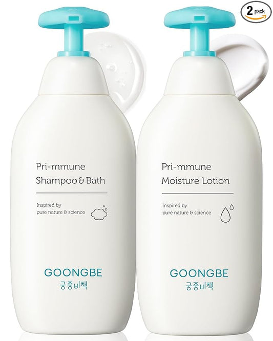 GOONGBE Pri-mmune Shampoo Bath & Moisture Lotion - Korean Baby Cleanser and Body Lotion - Hypoallergenic Moisturizing & Calming Daily Skincare - Gentle Cleanse, Naturally Derived, 11.8 oz.