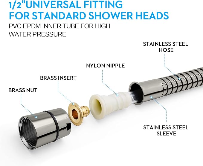 Blissland Shower Hose, 79 Inches Extra Long Stainless Steel Handheld Shower Head Hose with Brass Insert and Nut - Durable and Flexible(Brushed Nickel)